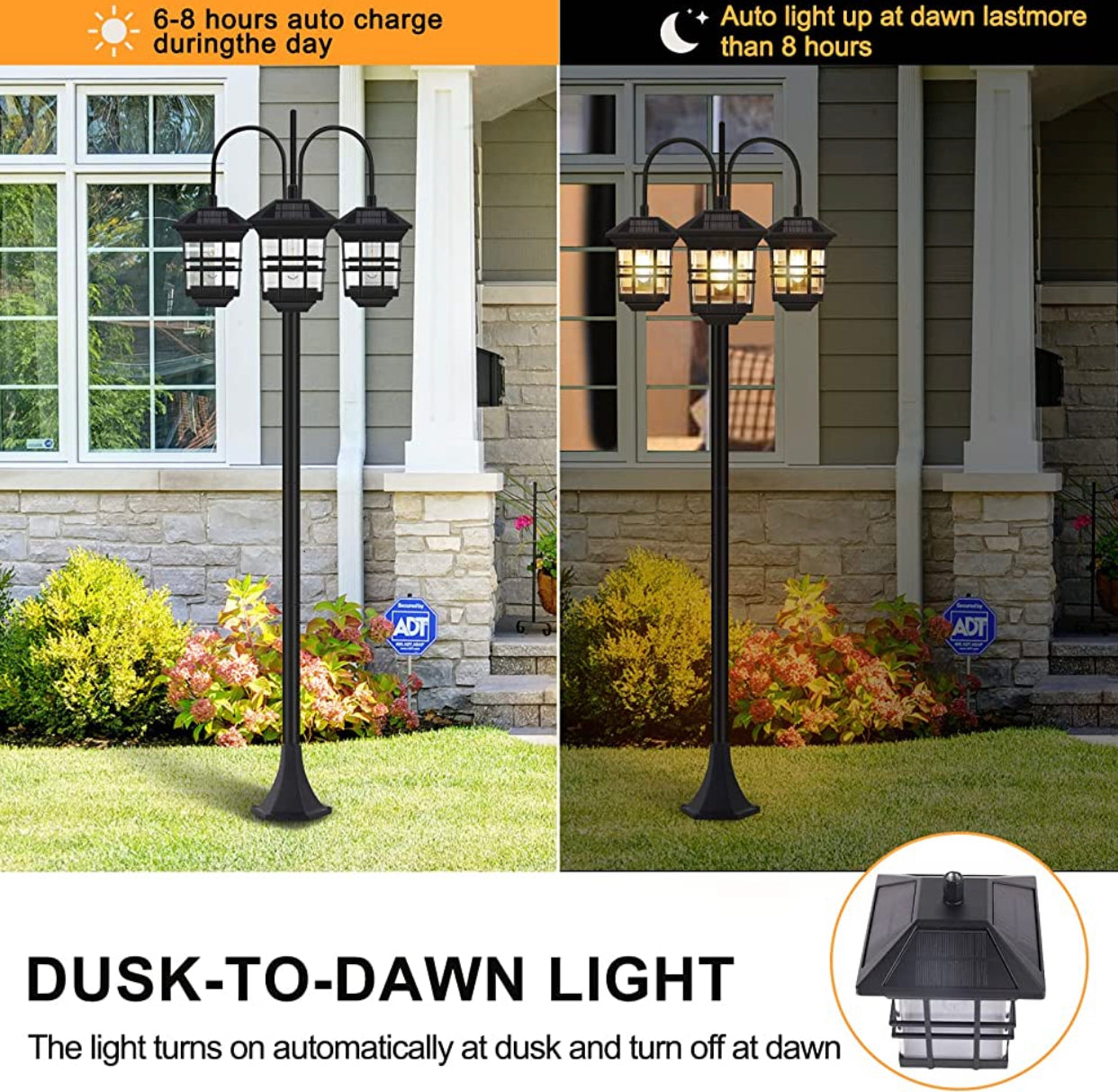 SmartYard 74.8“ Outdoor Lamp Post Lights Solar Powered,3-Head Waterproof Street Lights 60 lumens