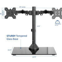 Freestanding Dual Monitor Stand with Sleek Glass Base and Adjustable ArmsHeave Duty , Mounts 2 Screens