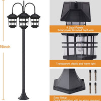 SmartYard 74.8“ Outdoor Lamp Post Lights Solar Powered,3-Head Waterproof Street Lights 60 lumens