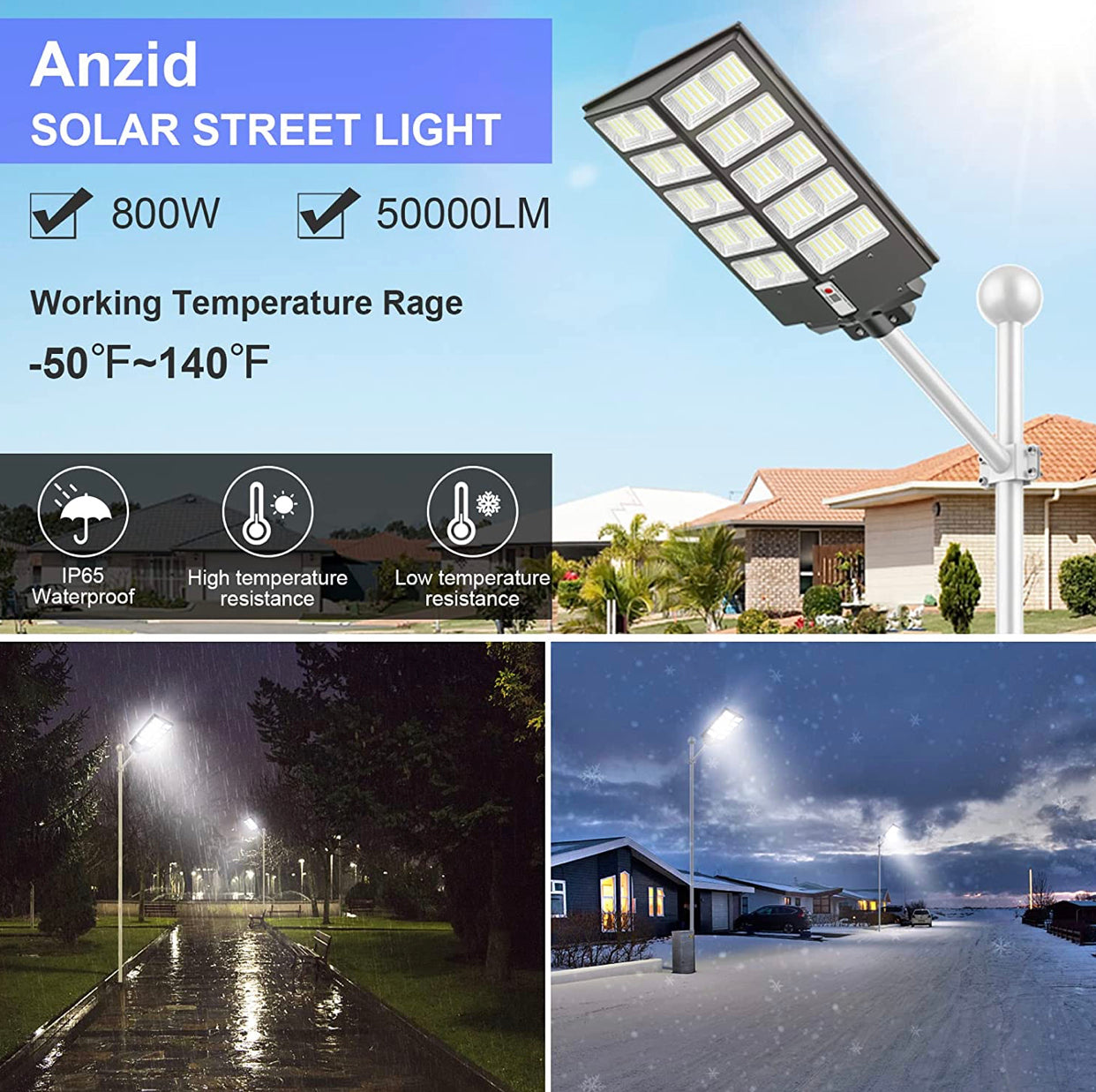 Large Solar Street Lights 800W Dusk to Dawn Outdoor Lamp Motion Sensor, 75000LM Super Bright Light for Street with Remote Control