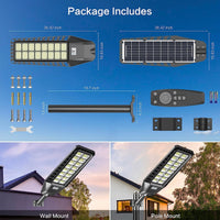 2 Pack 1600W Solar Street Lights Outdoor 90000 Lumens Dusk to Dawn Street Lights Solar Powered With Remote and Motion Sensor