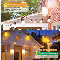 Flickering LED Bulbs - Solar Panel Powered Hanging String Lights - Create Ambience In Your Yard, Deck - 27 Ft