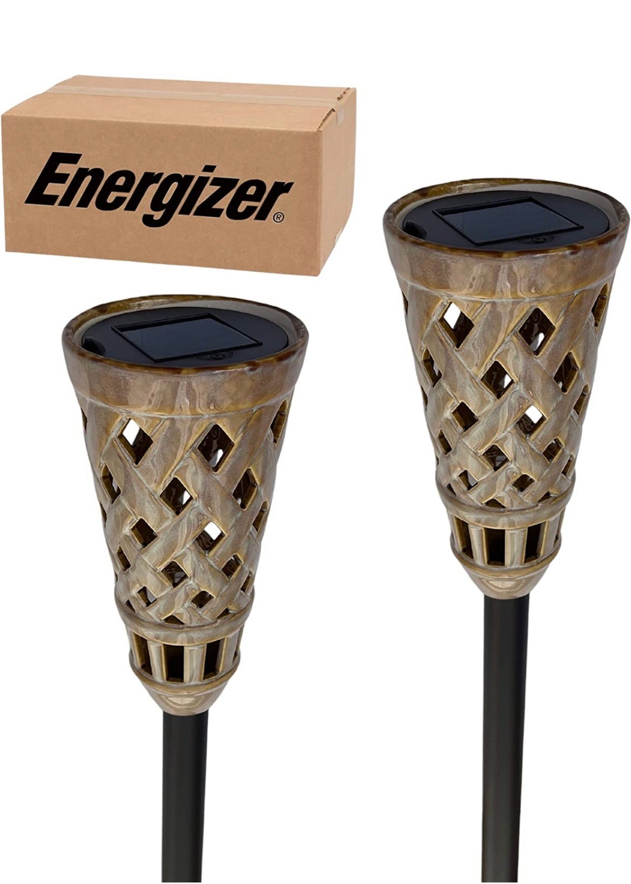 Energizer LED Ceramic Solar Tiki Torch Lights Dancing Lights Outdoor Waterproof 2 Pack