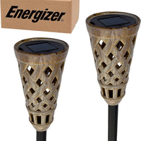 Energizer LED Ceramic Solar Tiki Torch Lights Dancing Lights Outdoor Waterproof 2 Pack