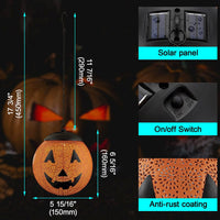 Halloween Solar Hanging Lights Outdoor - Garden Solar Metal Lantern Decor, Solar Powered Led Waterproof Decorative Round