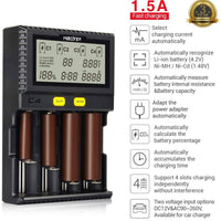 Original MiBOXER Smart Universal 4-Bay Charger, Automatic LCD Display,Fast Charging Rechargeable Li-ion LiFePO4 Ni-MH Ni-Cd AA AAA