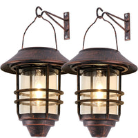 2 Pack Security Solar Hanging Lanterns Outdoor, Solar Wall Lights Outdoor, Solar Porch Lights Outdoor Lanterns 15 Lumen Heavy Glass & Stainless