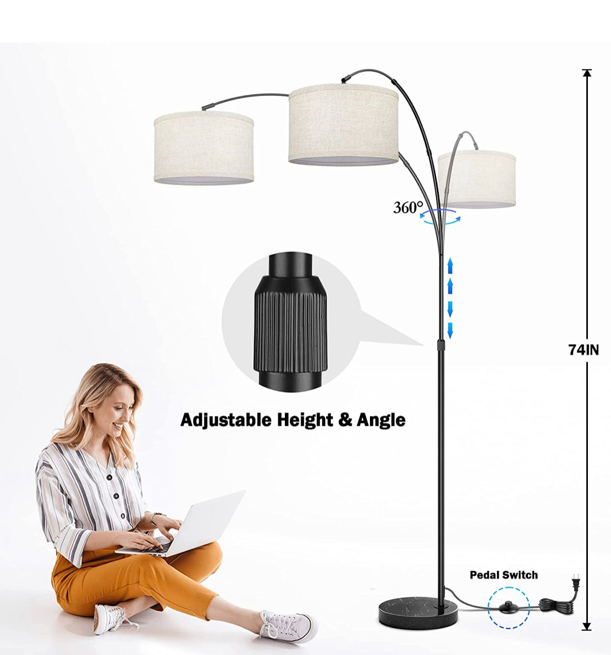 Arc Floor Lamp Modern Standing Lamp for Living Room Dimmable 74” Tall