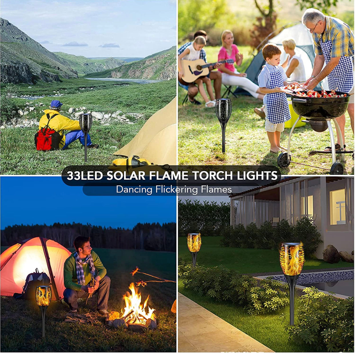 Solar LED Flame Lamp Lawn Flame Flickering Torch Light Outdoor Fire 96 LED Lights 4 Pack