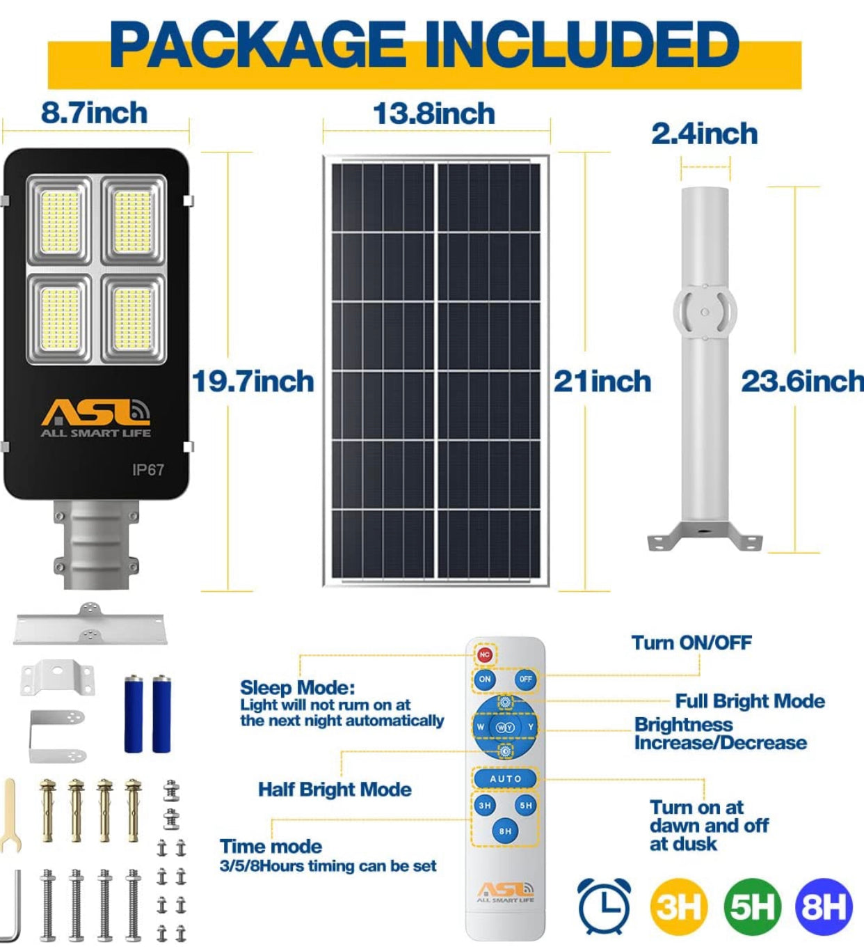 Street Lights Outdoor Dusk to Dawn with Remote Control Security Waterproof Motion Sensor , 350W 260LED 6500K 52000lm