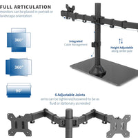 Freestanding Dual Monitor Stand with Sleek Glass Base and Adjustable ArmsHeave Duty , Mounts 2 Screens