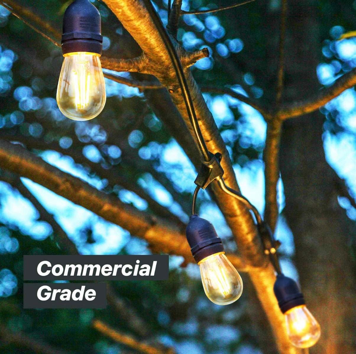 Waterproof LED Outdoor String Lights - Hanging, Dimmable 2w Vintage Edison Bulbs - 24 Ft