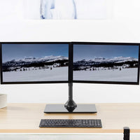 Freestanding Dual Monitor Stand with Sleek Glass Base and Adjustable ArmsHeave Duty , Mounts 2 Screens