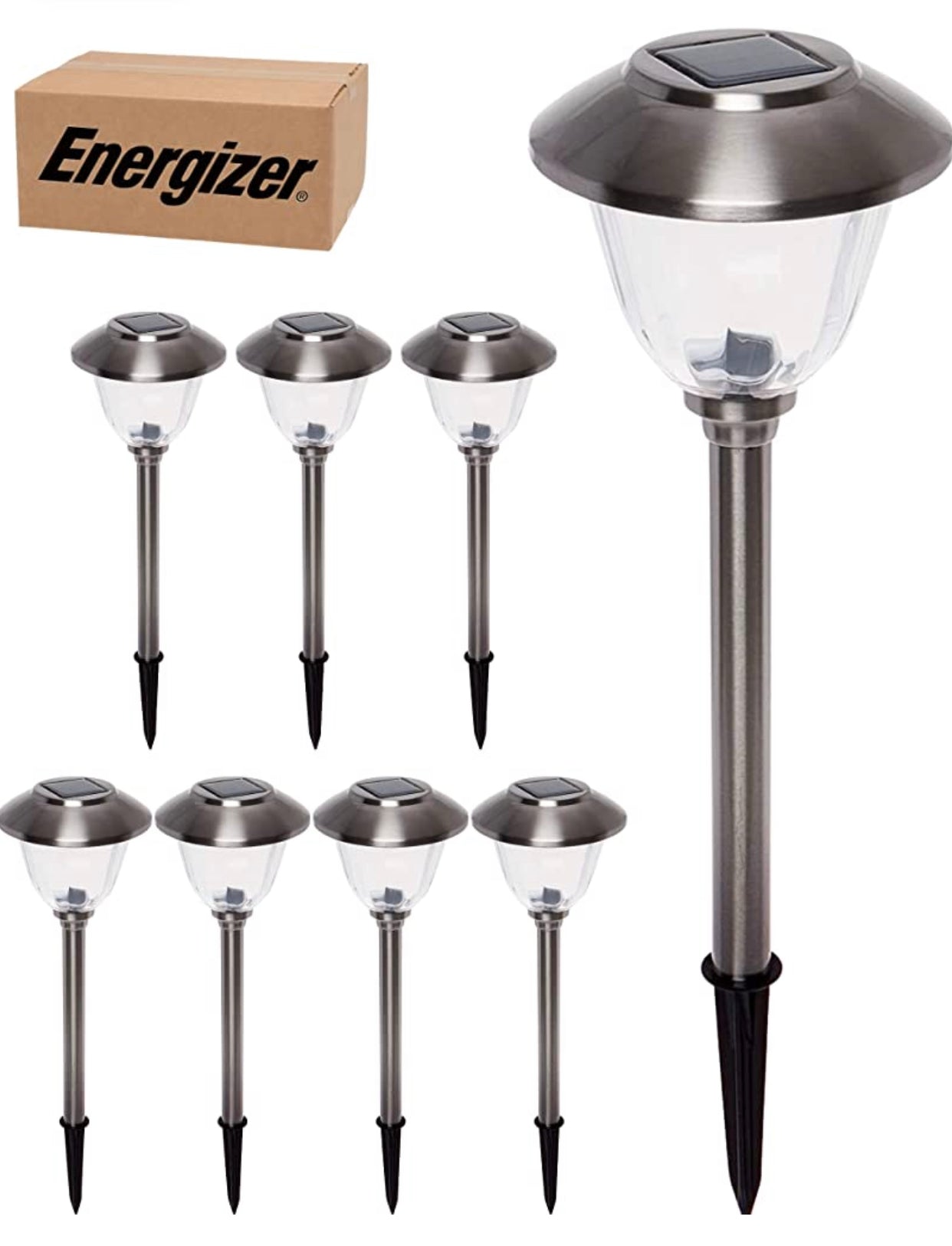 Energizer 8 Pack Solar Pathway LED Lights Outdoor-Stainless Steel 15 Lumen