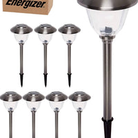 Energizer 8 Pack Solar Pathway LED Lights Outdoor-Stainless Steel 15 Lumen