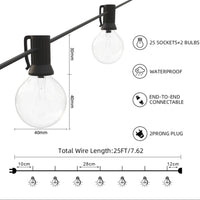 Outdoor String Light-25 Feet G40 Globe Patio Lights with 26 Edison Glass Bulbs Waterproof Connectable Hanging Light