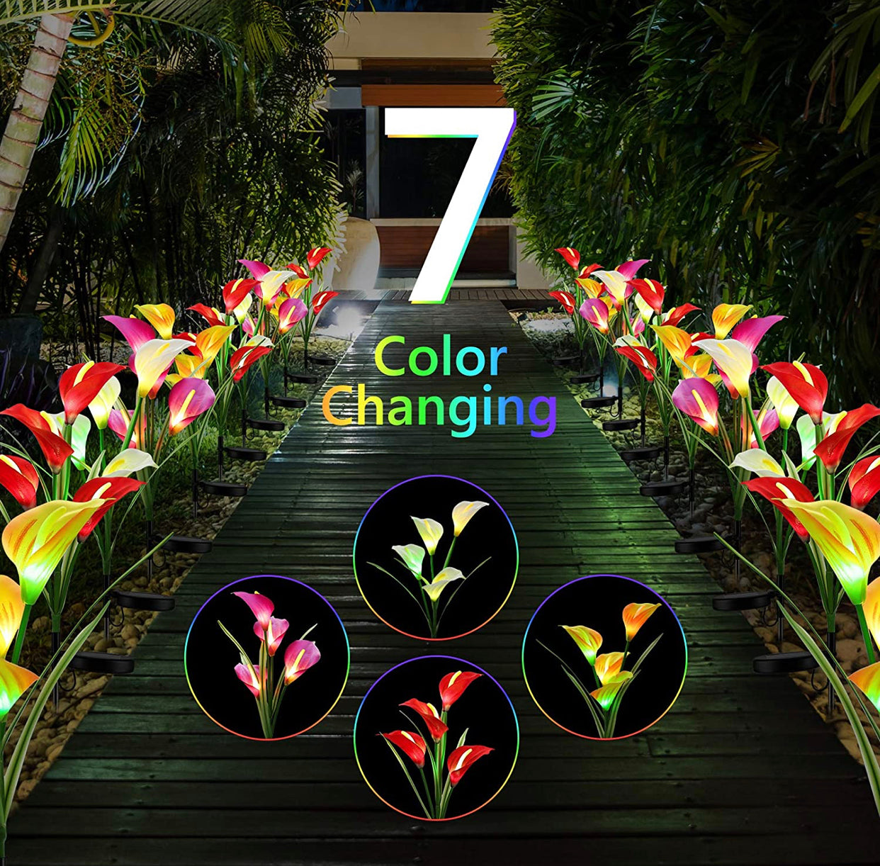 4 Pack Solar Common Calla Lamp Four Color LED