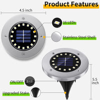 Solar Garden Lights 16LED Solar Ground Lights Waterproof Light Underground Lights for  Pathway 4-Pack