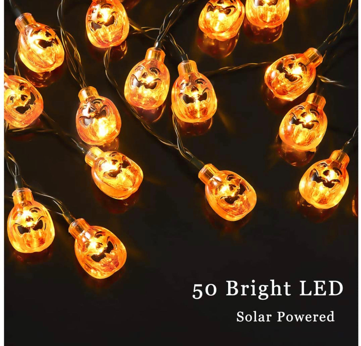 Halloween Pumpkin Solar Powered String Lights Eurus Home 33 ft 50 LED Halloween Lights with 8 Lighting Modes IP65