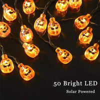 Halloween Pumpkin Solar Powered String Lights Eurus Home 33 ft 50 LED Halloween Lights with 8 Lighting Modes IP65