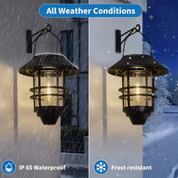 2 Pack Security Solar Hanging Lanterns Outdoor, Solar Wall Lights Outdoor, Solar Porch Lights Outdoor Lanterns 15 Lumen Heavy Glass & Stainless