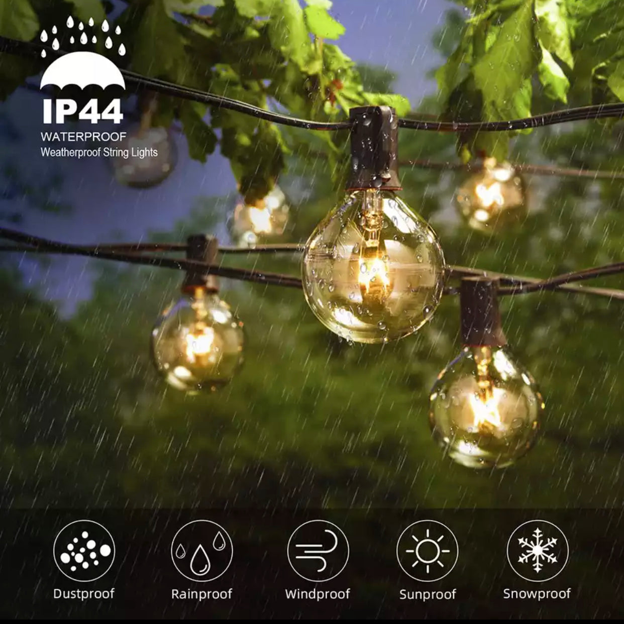 Outdoor String Light-25 Feet G40 Globe Patio Lights with 26 Edison Glass Bulbs Waterproof Connectable Hanging Light