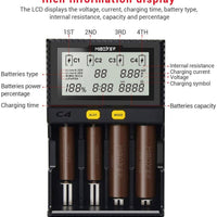 Original MiBOXER Smart Universal 4-Bay Charger, Automatic LCD Display,Fast Charging Rechargeable Li-ion LiFePO4 Ni-MH Ni-Cd AA AAA