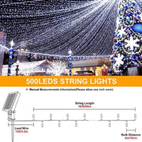 Solar String Lights White Wire Outdoor,500 LED 165FT Christmas Lights with 8 Modes and Timer, Remote Control