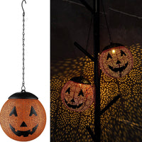 Halloween Solar Hanging Lights Outdoor - Garden Solar Metal Lantern Decor, Solar Powered Led Waterproof Decorative Round