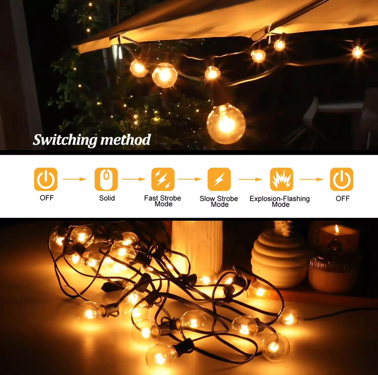 Pro - Globe Solar LED Outdoor String Lights – Waterproof, G40 Retro Edison Filament Bulbs - 23 Ft Patio Lights Create Bistro Ambience- Warm White