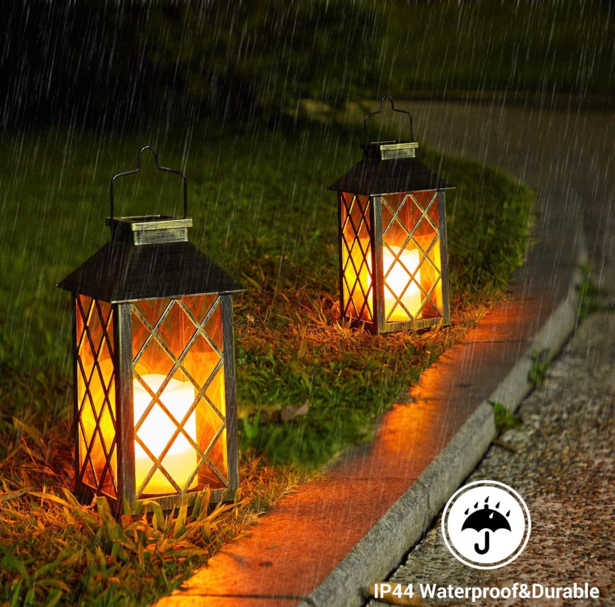 Solar Candle Lanterns Outdoor, 2 Pack  Waterproof, LED Lanterns Solar Powered with Handle, Flickering Flameless Candle  Lights