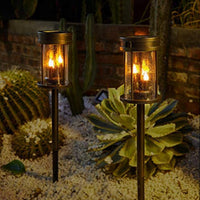 Solar Flickering Candle Lantern Outdoor Garden Stake Lights (2Pack, Black)