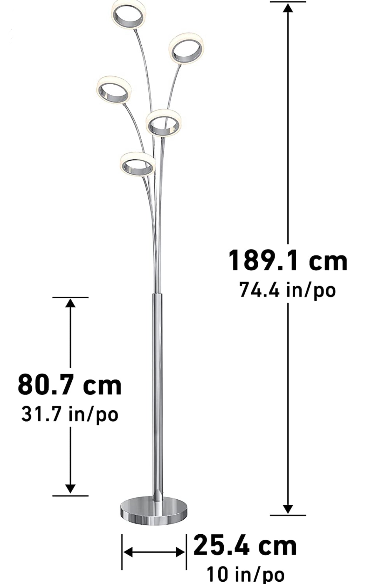 Artika Optical LED Integrated Floor Lamp Light Fixture, Chrome