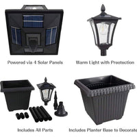 64 Inch Solar Lamp Post Lights Outdoor with Planter, 70 Lumen Solar Powered  with 4 Adjustable Height- Black