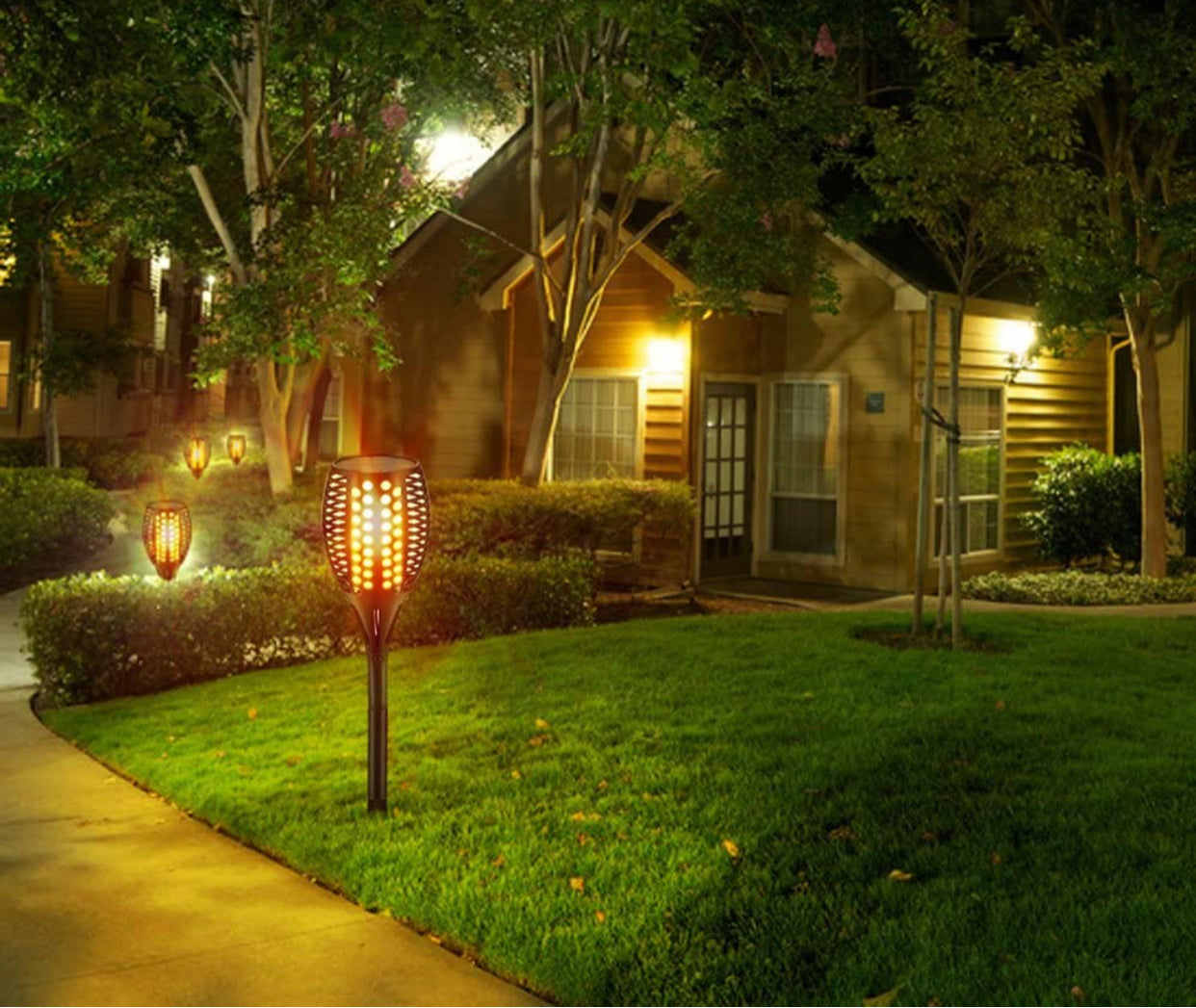 Solar LED Flame Lamp Lawn Flame Flickering Torch Light Outdoor Fire 96 LED Lights 4 Pack