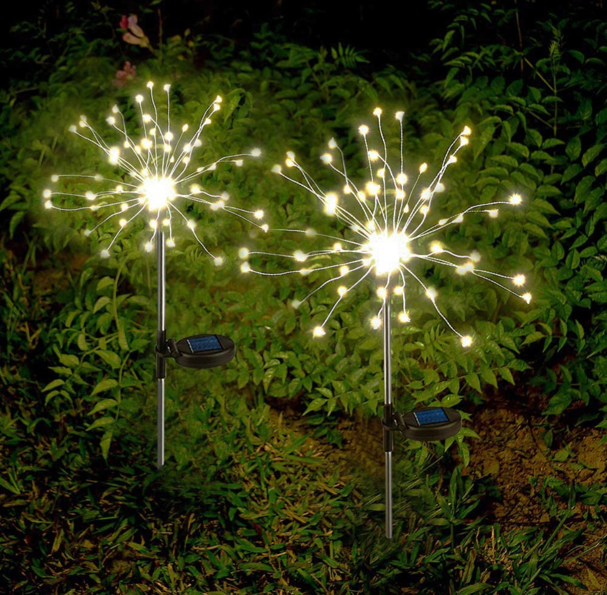 Solar Garden Lights Solar Firework Lights Solar Powered String Light with 2 Lighting Modes Twinkling and Steady-2 Pack