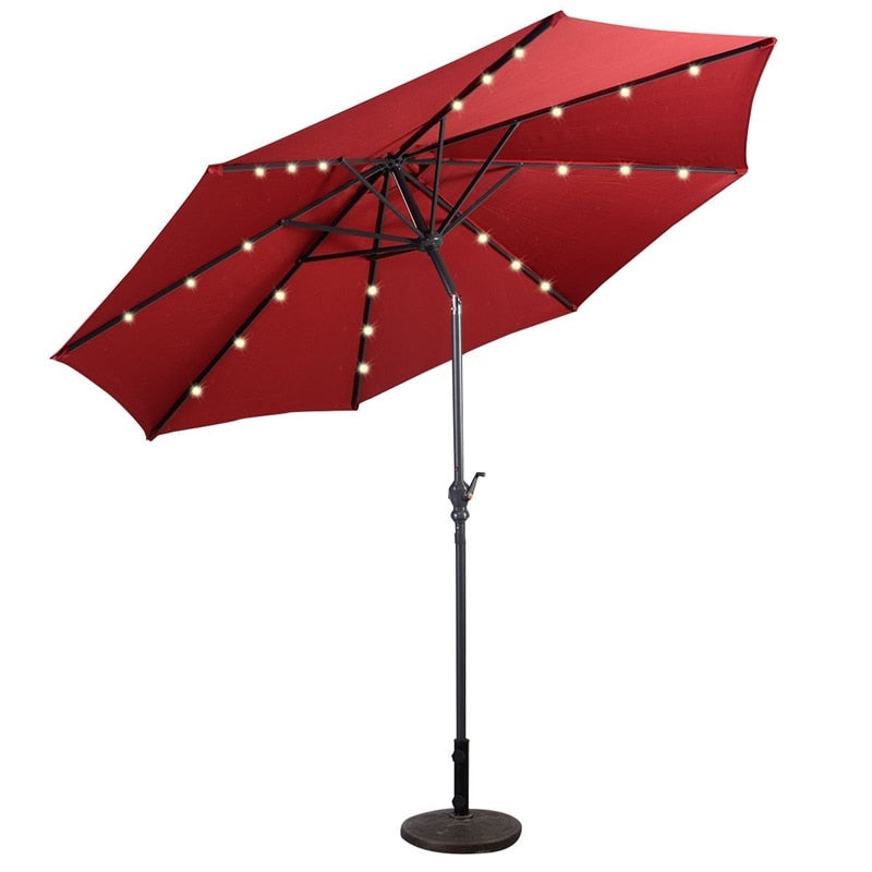 High Quality 10 Ft Patio Solar Umbrella with Crank Solar-powered LED Lights 8 Firm UV Protective Outdoor Patio Beach Umbrella