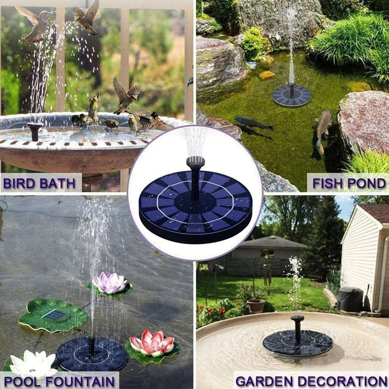 Solar Fountain Pump 2.5W Circle Floating Solar Water Fountains Pump Built-in Battery Backup with 6 Nozzles