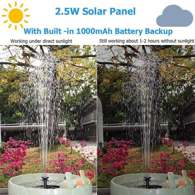 Solar Fountain Pump 2.5W Circle Floating Solar Water Fountains Pump Built-in Battery Backup with 6 Nozzles