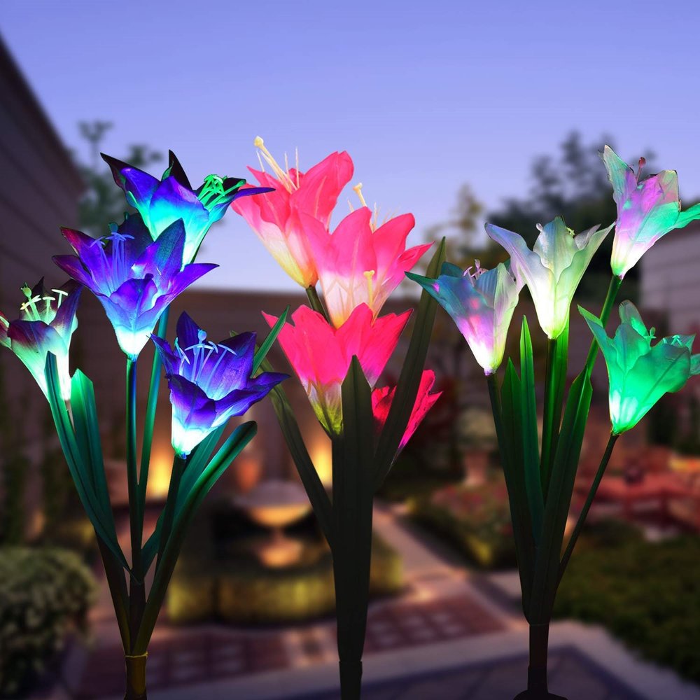 Solar Lily Flower Lights (Pack of 3 = 12 Flowers)