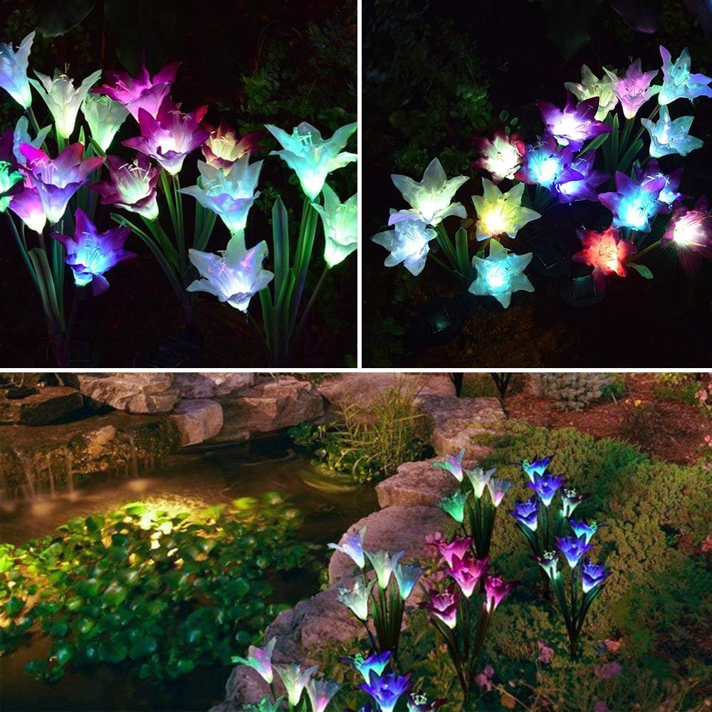 Solar Lily Flower Lights (Pack of 3 = 12 Flowers)