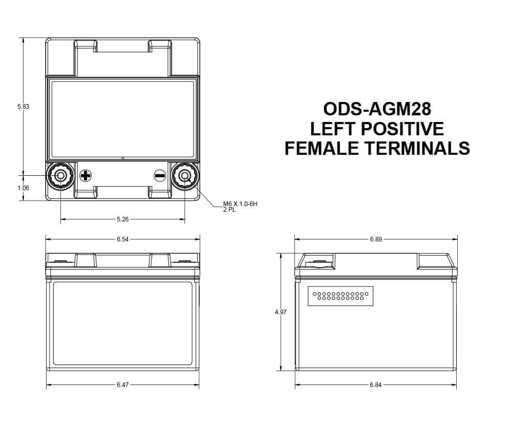 12v 28ah Battery Odyssey ODS-AGM28 PC925L (Positive Terminal Left) - Battery World