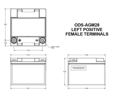 12v 28ah Battery Odyssey ODS-AGM28 PC925L (Positive Terminal Left) - Battery World