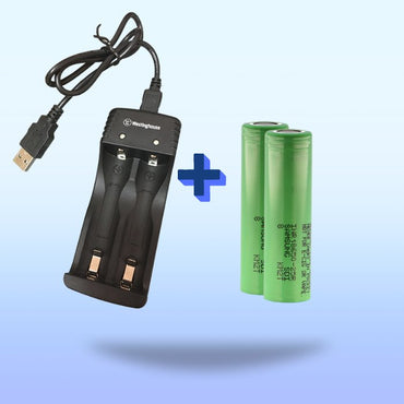 18650 Battery Charger with 2 x Batteries- 2 Slot Charges Standard 18650 batteries
