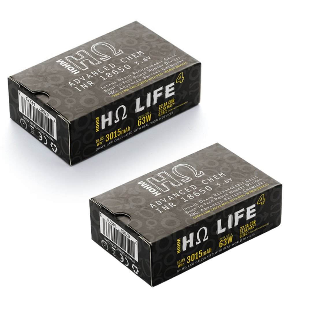18650 Charger with Batteries 4 x Hohm Life Batteries + 4 Slot 18650 Battery Charger Fits: 18650, 20700, 21700, 26650 - Battery World