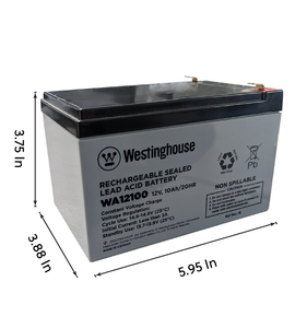 Westinghouse WA12100N-F2, 12V 10Ah F2 Terminal Sealed Lead Acid Rechargeable Battery