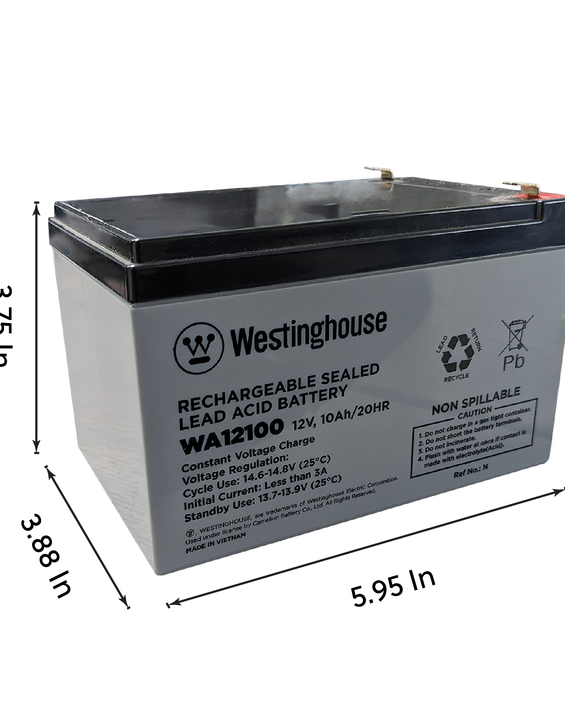 Westinghouse WA12100N-F2, 12V 10Ah F2 Terminal Sealed Lead Acid Rechargeable Battery
