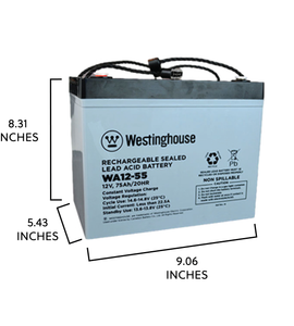 Westinghouse WA12-55N-F11, 12V 55Ah F11 Terminal Sealed Lead Acid Rechargeable Battery