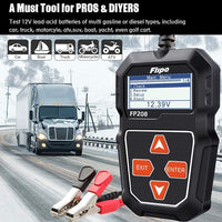 Automotive Battery Tester Flipo FP208 Digital Battery Tester - Works on Cars, Trucks, Bikes, and more