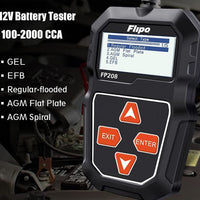 Automotive Battery Tester Flipo FP208 Digital Battery Tester - Works on Cars, Trucks, Bikes, and more